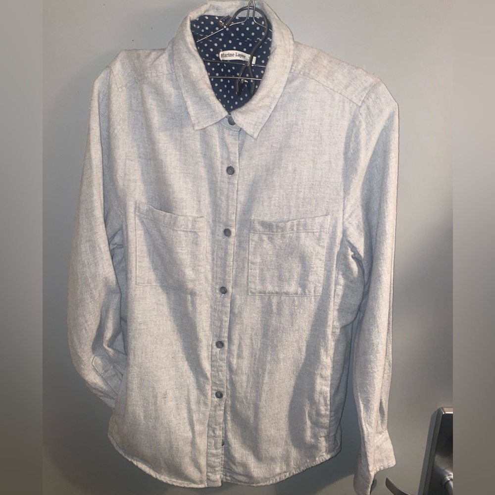 Marine Layer Greenish Gray Soft Flannel Button Down Long Sleeve Shirt w/ Pockets
